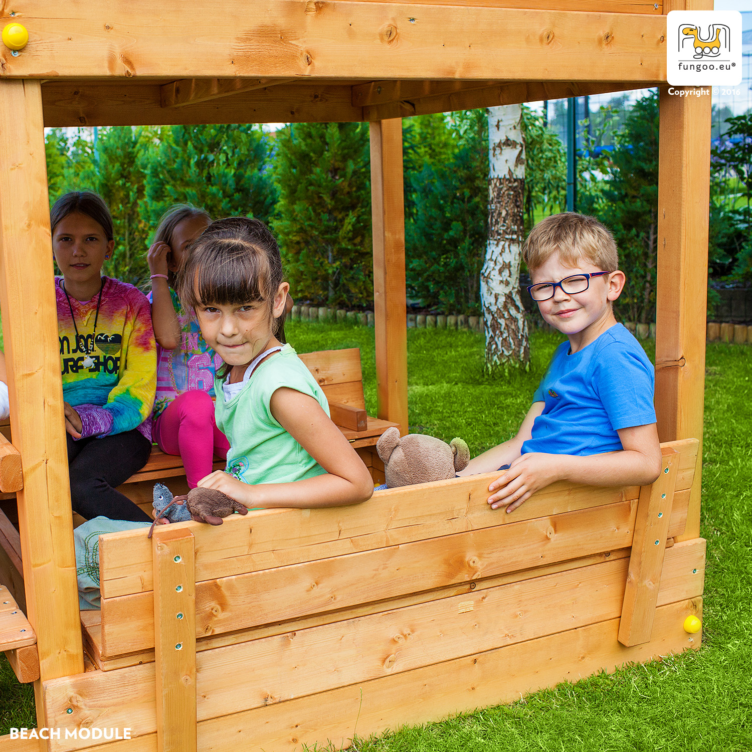 Fungoo Beach Module für Fortress / Paradise / teakfarben imprägniert (nur Sandkasten / OHNE Spieltur