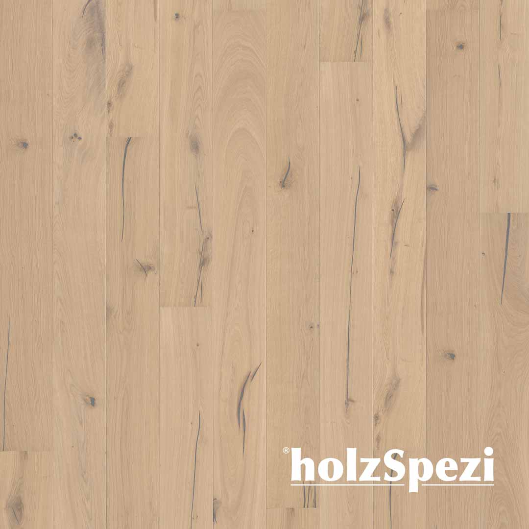 HolzSpezi Fertigparkett Landhausdiele Eiche AMMER, gebürstet, weiß geölt, comfort line