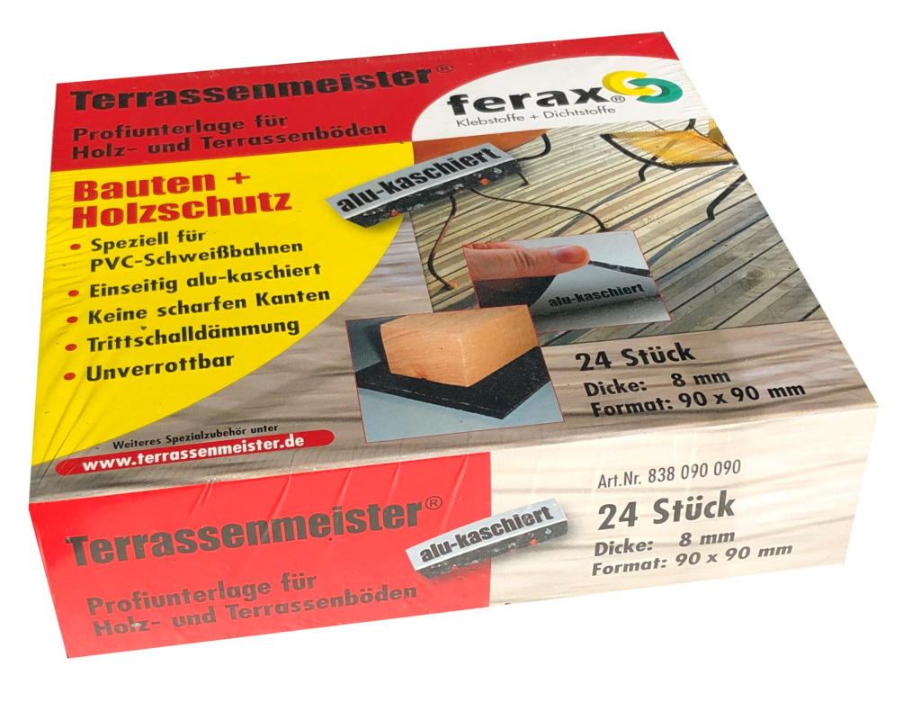 Ferax Terrassenmeister Profi-Unterlage alukaschiert für Terrassen Quadrate 8 x 90 x 90mm, 24 Stück