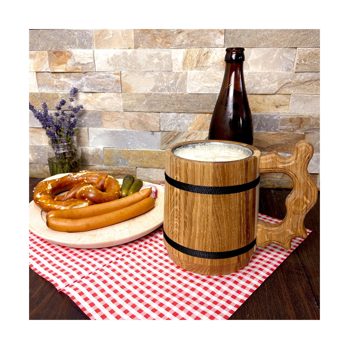 Bierkrug Eichenholz & Edelstahl 0,5 Liter