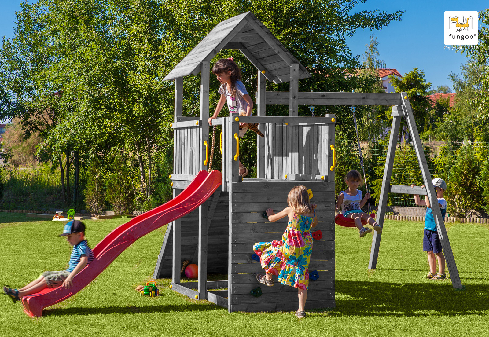 Fungoo Spielplatz Carol 3 / grey imprägniert mit Rutsche
