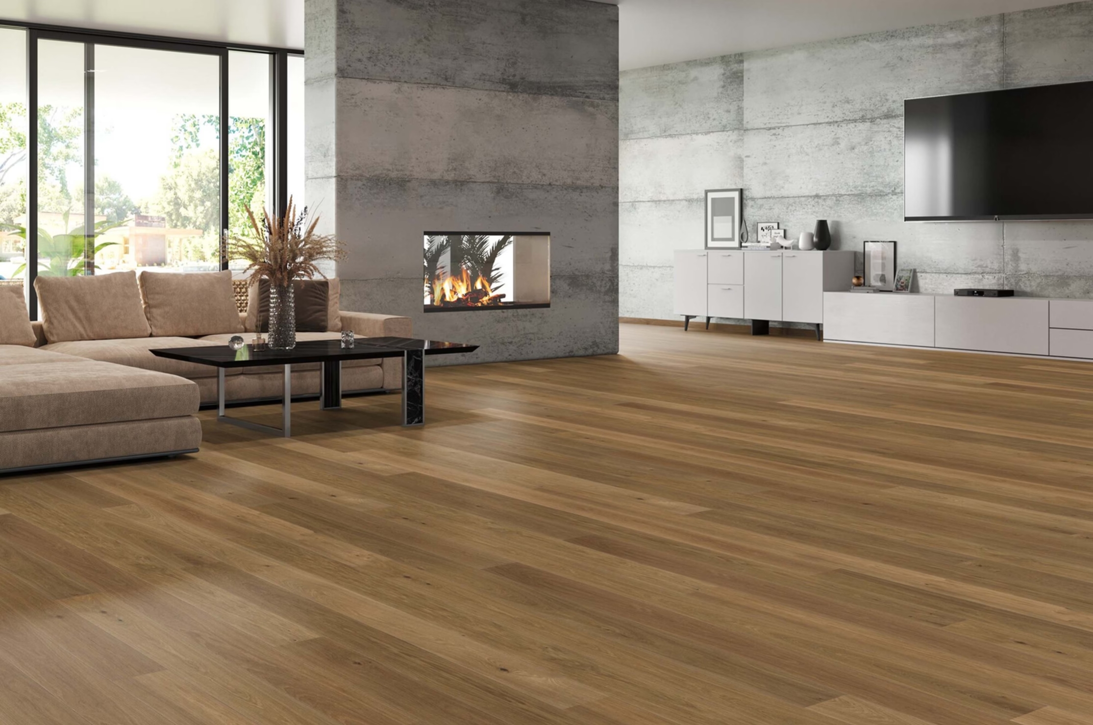 Tilo Puristico Parkett Trend Eiche Caramel, gefast (2V), gebürstet, Balance, thermobehandelt, Natur