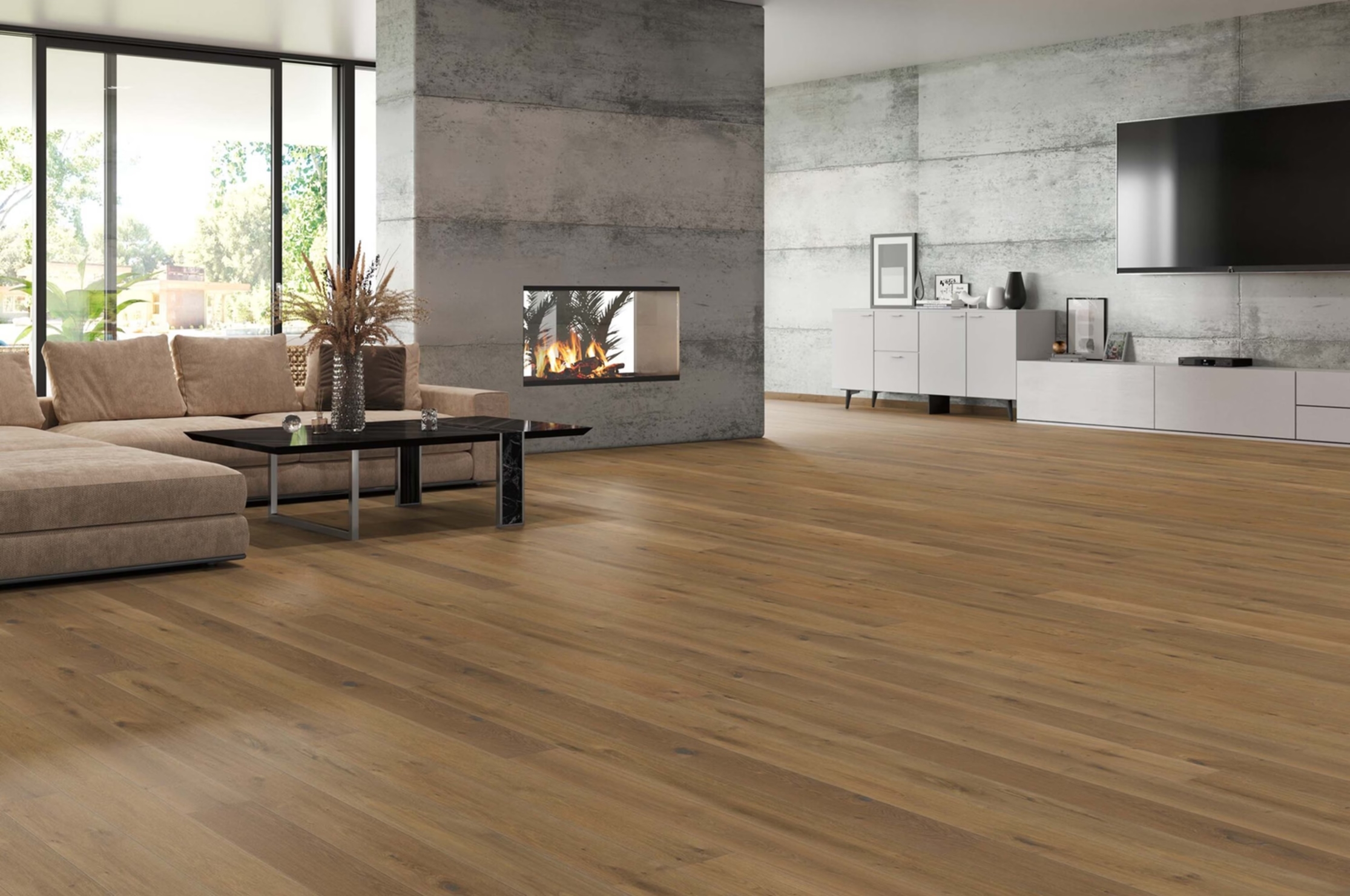 Tilo Marcanto Trend Parkett Eiche caramel, gefast (2V), gebürstet, Alpin, thermobehandelt, matt lack