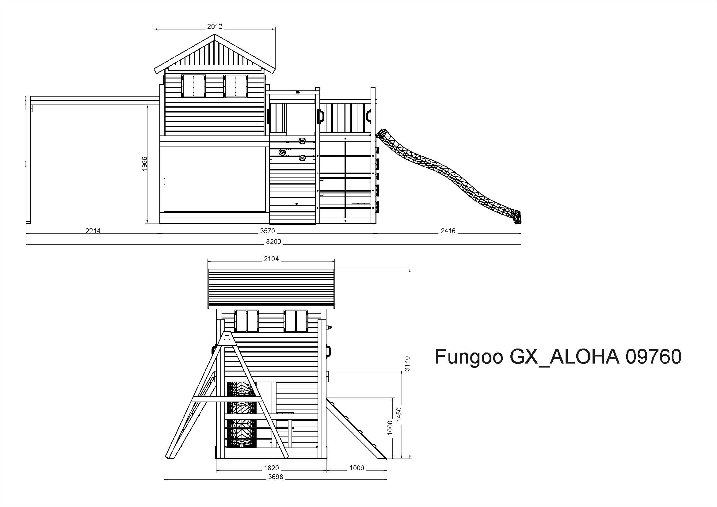 Fungoo Aloha kdi grün impräg., Rutsche 2,20 mtr