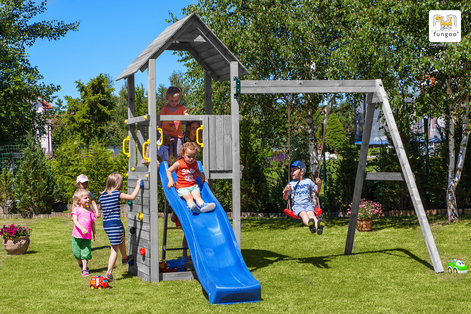 Fungoo Spielplatz Carol 2 / grey (grau) imprägniert mit Rutsche