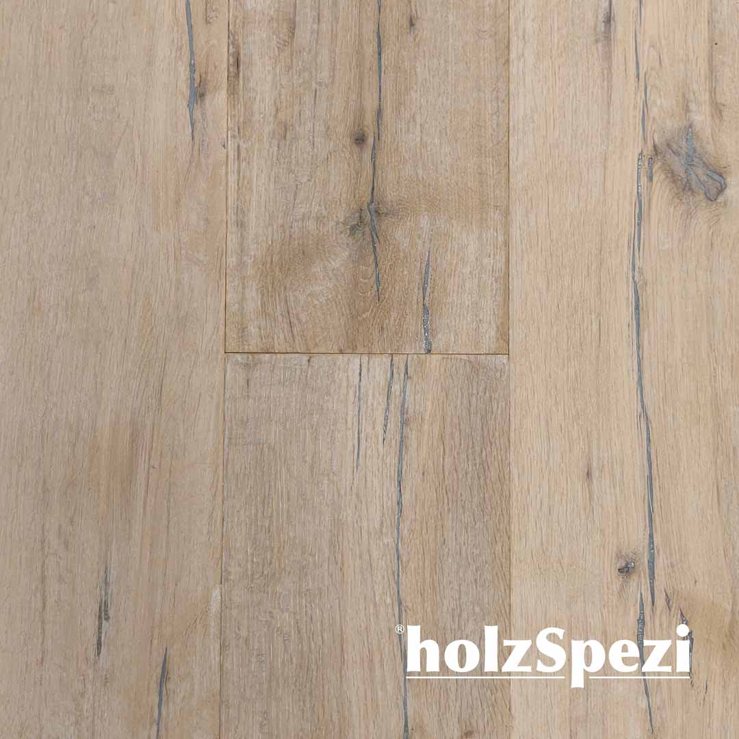 HolzSpezi Fertigparkett Landhausdiele Eiche ELBE -S-, handgehobelt, rustikal, geräuchert, weiß geölt