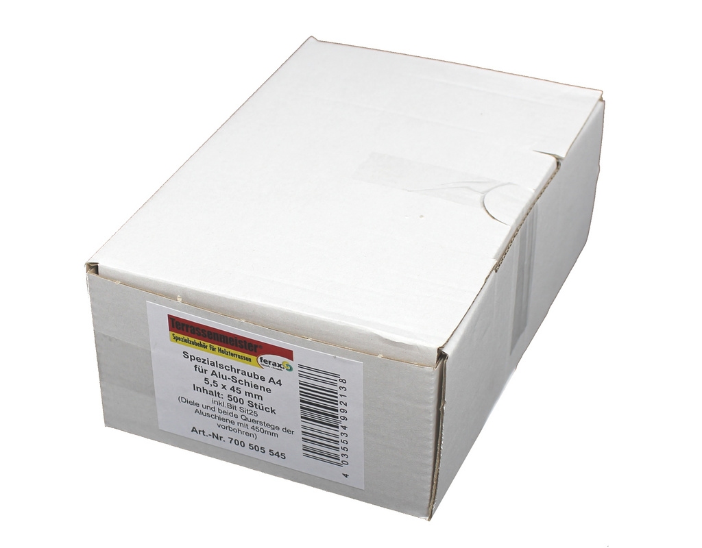 Spezialschraube A4 5,5-45 -500 für Aluschiene 5,5 x 45 mm, Antrieb SIT 20,