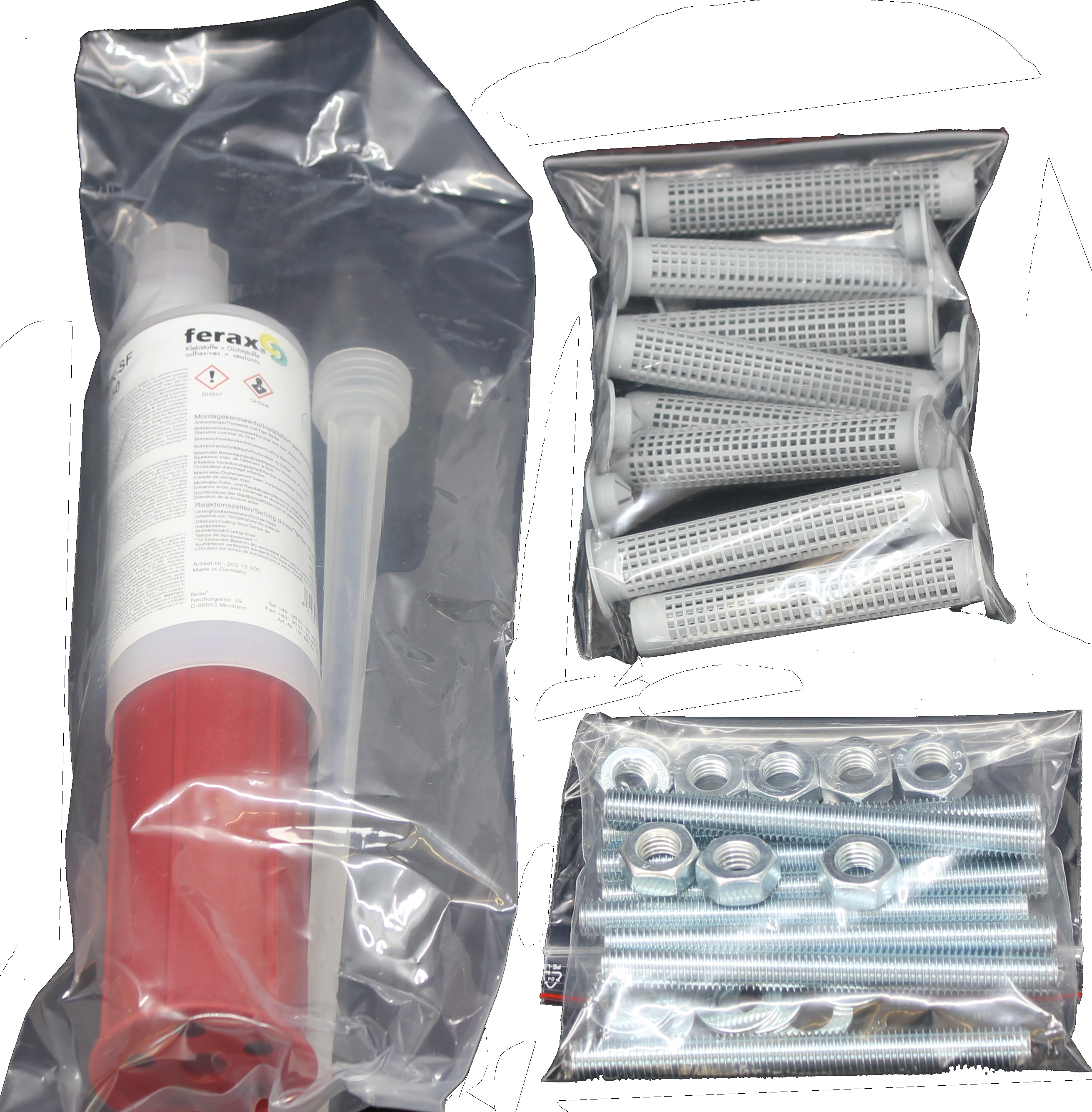 Ferax 2K-Verbundmörtel-Set 1 Verbundmörtel 150ml, 8xSiebhülsen 15x85mm,