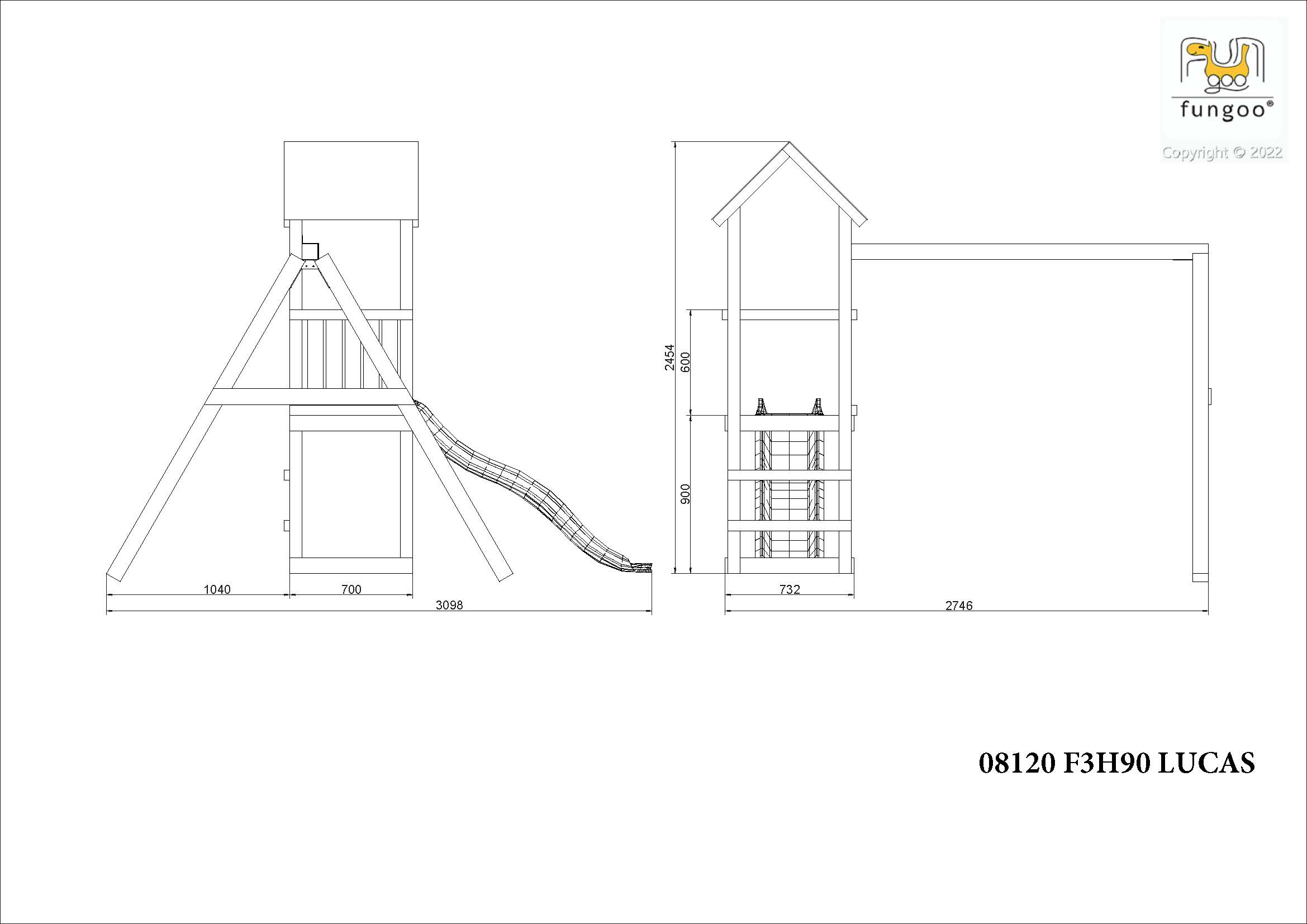 Fungoo Lucas Mini Spielplatz mit 2 Schaukeln und Rutsche 1,75 mtr grün / imprägniert