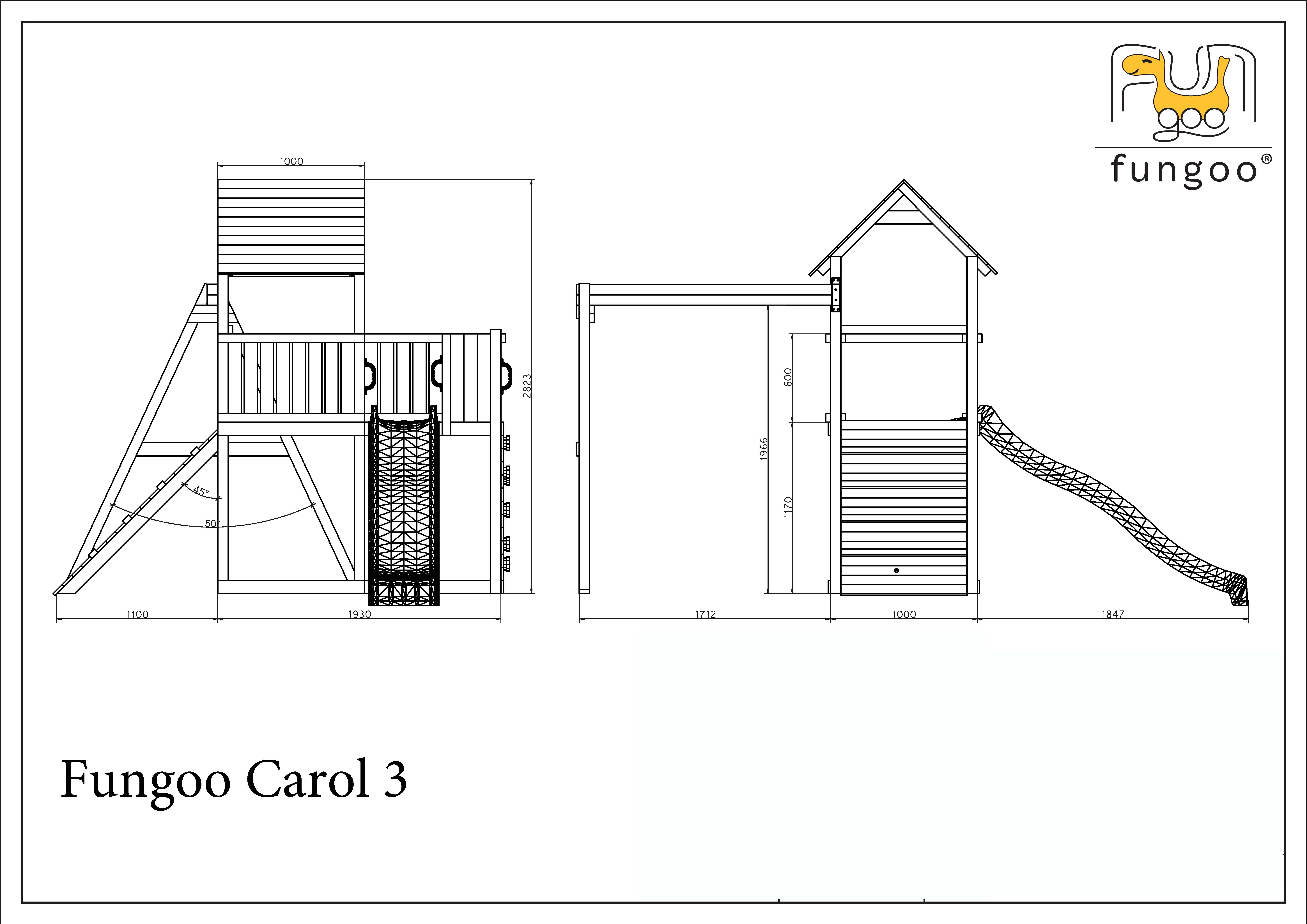 Fungoo Spielplatz Carol 3 / grey white imprägniert mit Rutsche