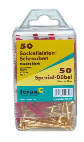 Sockelleistenschrauben-Set 4 x 50 mm 50 Stück Linsensenkkopf, Messing blank