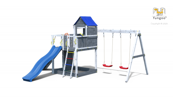 Fungoo Treehouse Grau / Weiss lasiert, Rutsche 2,20 mtr