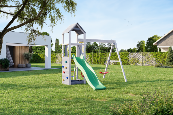 Fungoo Flappi Grau & Weiss lasiert, Rutsche in grün