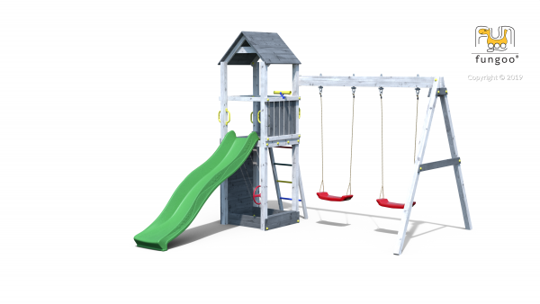 Fungoo Flappi Grau & Weiss lasiert, Rutsche in grün