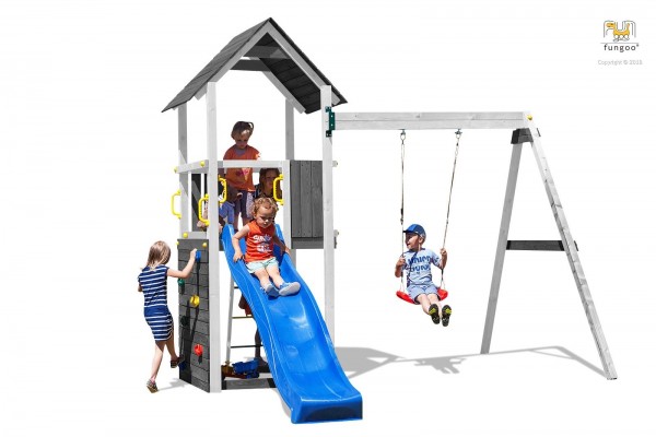 Fungoo Spielplatz Carol 2 / grey white (grau7weiß) imprägniert mit Rutsche