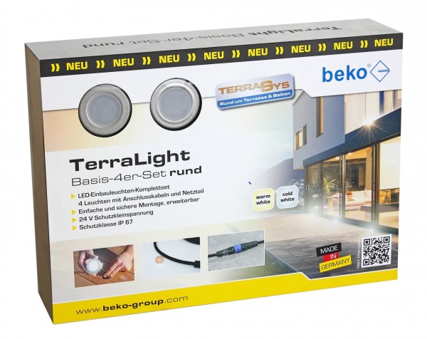 TerraLight Basis 4er-Set, LED-Spot rund Ø 60, Lichtfarbe: warmweiß , Edelstahl gebürstet
