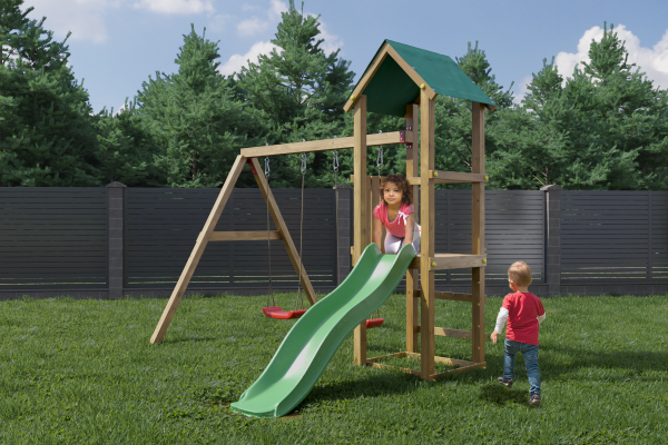 Fungoo Lucas Mini Spielplatz mit 2 Schaukeln und Rutsche 1,75 mtr grün / imprägniert