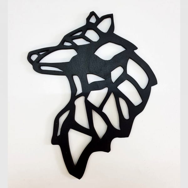 Laserkunst Laserfiguren Wolf HDF mit schwarzem Melamin