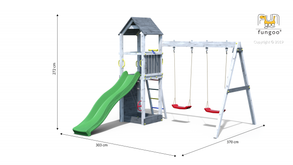 Fungoo Flappi Grau & Weiss lasiert, Rutsche in grün