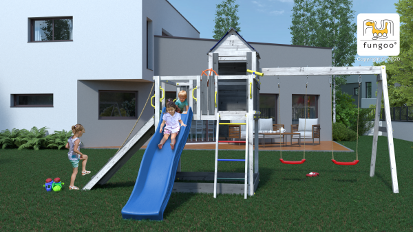 Fungoo Treehouse Grau / Weiss lasiert, Rutsche 2,20 mtr