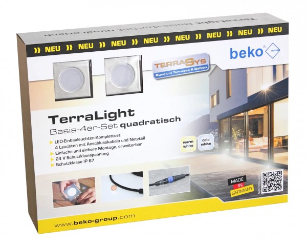 TerraLight Basis 4er-Set, LED-Spot eckig 60 x 60 mm, Lichtfarbe: kaltweiß, anthrazit DB703 pulverb.-
