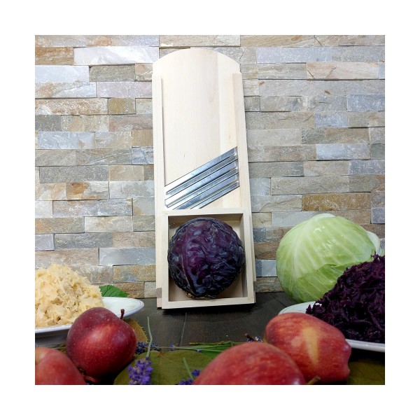 Krauthobel rund 3 Messer & Schublade Buchenholz 55 cm