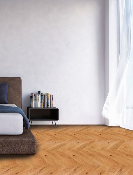 Mefo Manufaktur Fischgrätparkett 90° Eiche Nut & Feder, Sortierung Markant