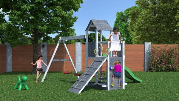 Fungoo Floppi Grau/Weiss lasiert, Rutsche 2,20 mtr