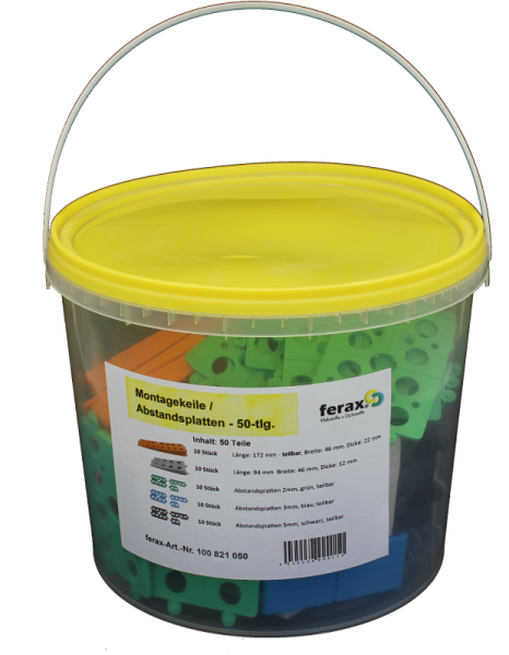 Ferax Montagebox mit Abstandsplatten und Montagekeilen, 50-teilig