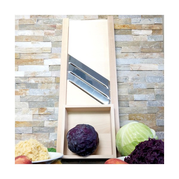 Profi-Krauthobel 3 Edelstahl-Klingen & Schublade Buchenholz 80 cm