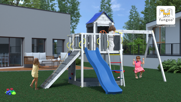 Fungoo Treehouse Grau / Weiss lasiert, Rutsche 2,20 mtr