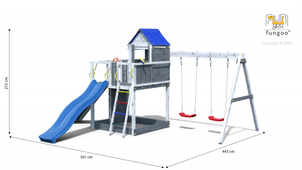 Fungoo Treehouse Grau / Weiss lasiert, Rutsche 2,20 mtr
