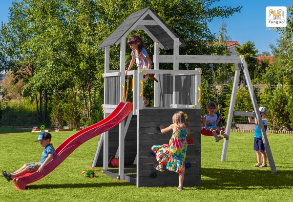 Fungoo Spielplatz Carol 3 / grey white imprägniert mit Rutsche