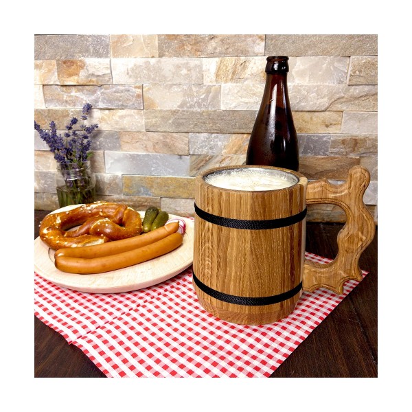 Bierkrug Eichenholz & Edelstahl 0,5 Liter