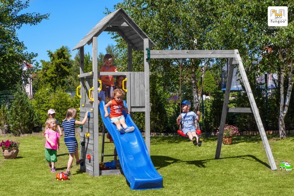 Fungoo Spielplatz Carol 2 / grey (grau) imprägniert mit Rutsche